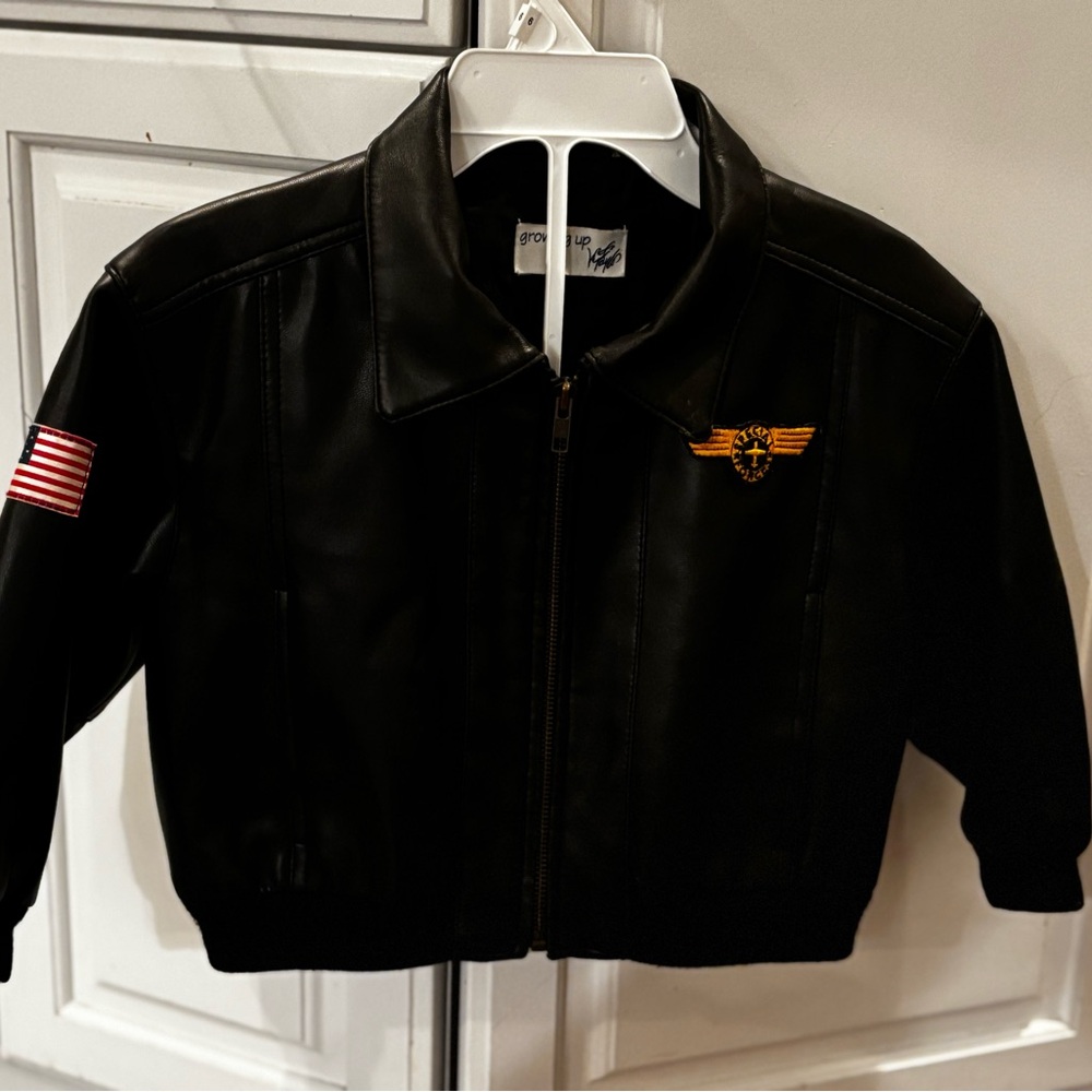 Black Faux Leather Jacket with Patches